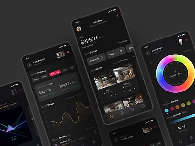 Smart Home App Concept app app design control dark design device home home automation home monitoring house interface remote control smart app smart devices smart home smart home app ui user interface ux