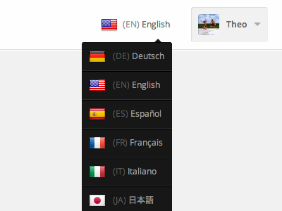 Language Selector dropdown flags header language profile selector ui web