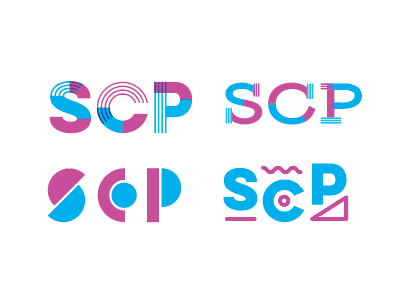 SCP sketches blue c initials lines logo mark overprint p purple s school shapes