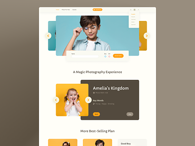 Website Design Concept for Kids Photography card concept kids minimal photography web website white yellow