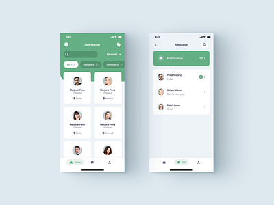 App visul design app green market message minimal skill tab white