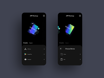 Design concept for Mockup App app card dark minimal ux
