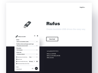 Rufus Website Redesign black dark minimal redesign rufus usb website white