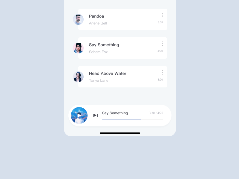 Song Switch Concept app blue card design figma minimal mobile ui ux white