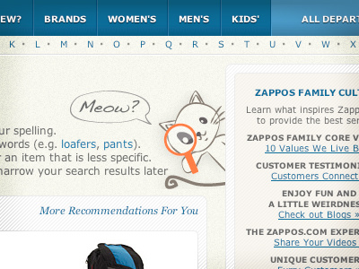 Zappos No Search Results cat meow search zappos