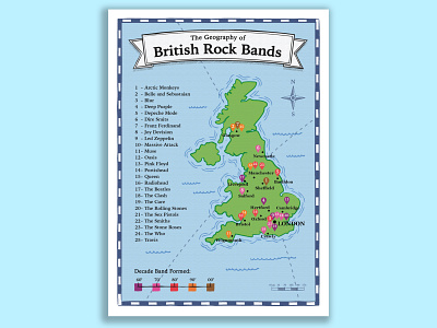 The Geography of British Rock Bands britain infographic map music rock