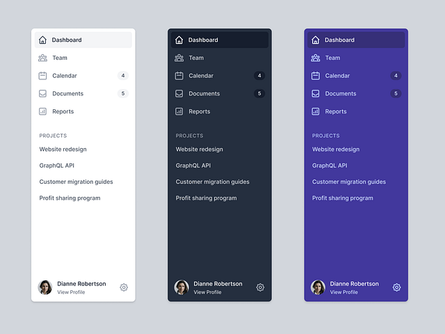 Sidebar navigation by Steve Schoger for Tailwind Labs on Dribbble