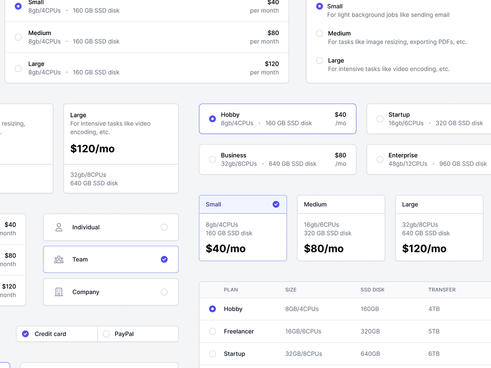 Radio button groups by Steve Schoger for Tailwind Labs on Dribbble