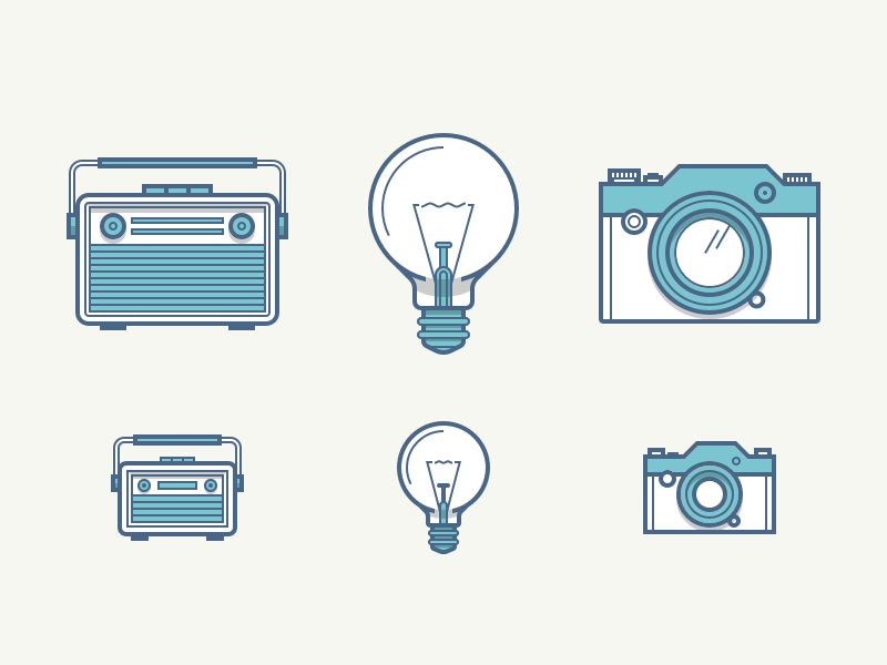 Various Heroicons icon set icons camera lightbulb radio