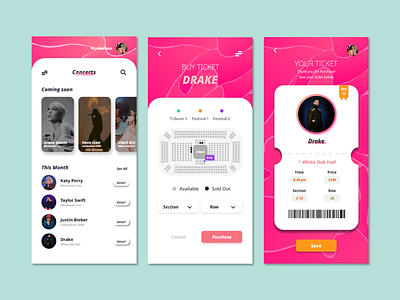 Concert Ticket Booking App app audience available booking booking app buy concert mobile app design mobile ui music purchase save sold stage tickets ui uidesign uiux