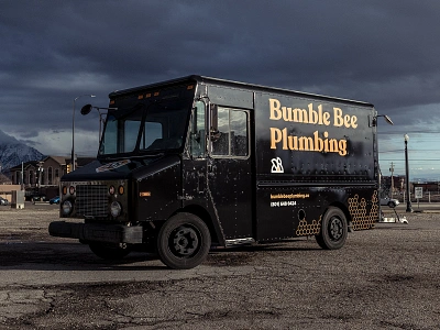 Bumble Bee Plumbing Truck Wrap bee blue collar brand design branding bumble bee buzz graphic design logo logo design plumber plumbing recoleta truck wrap typography vinyl vinyl wrap