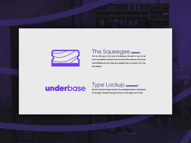 Underbase Style Guide squeegee icon illustration print printmaking screenprint silkscreen wood woodgrain ink