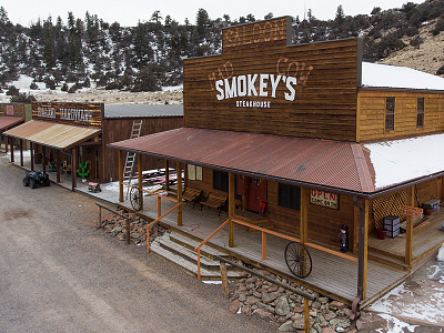 Smokey's Steakhouse Signage colorado cutout letters diner drone font ranch signage smokeys steakhouse typography western western town