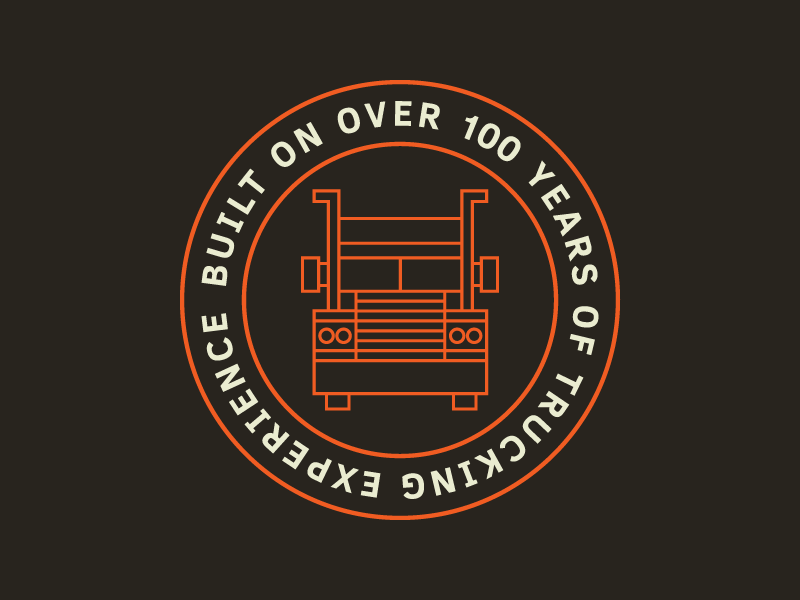 Truck Badge line art badge icon 18 wheeler mack truck semi truck truck blue collar working class orange highway