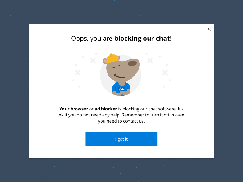 Blocked Chat Popup cartoon character dog hosting illustration popup