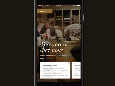 Wine bar home screen app bar mobile restaurant ui wine