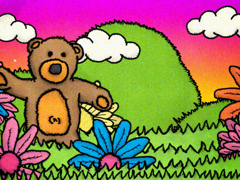 Psychedelic Teddybear animation cartoony child theme colorful hand drawn illustration vibrant