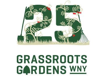 Grassroots Gardens WNY 25th Anniversary Logo branding design drawing logo typography volunteer