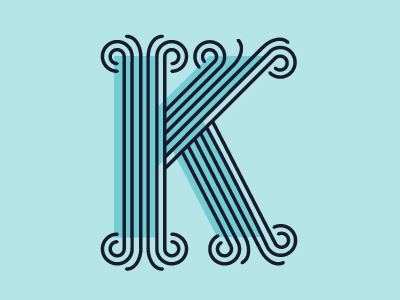K. blue dropcap k letter lines offset whimsical