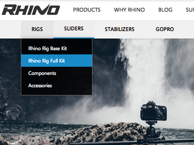 Rhino Camera Gear Website camera gear menu rhino ui website