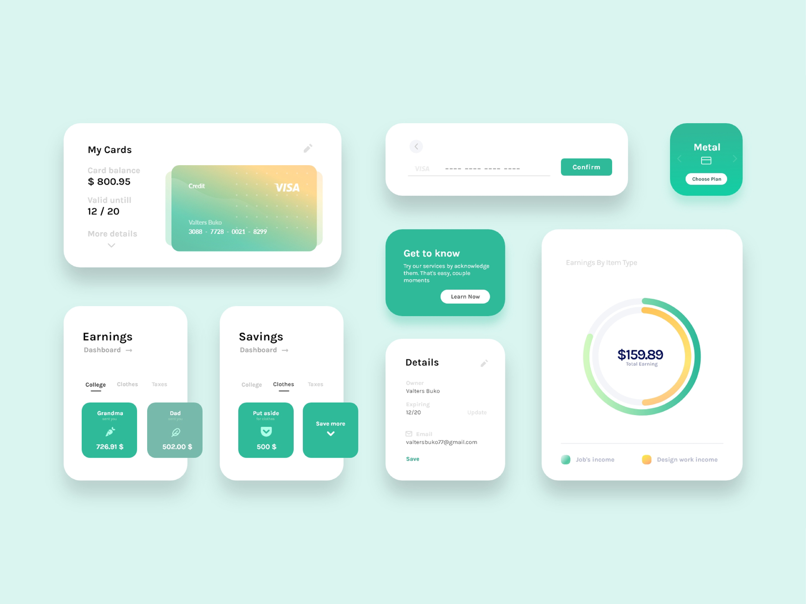 Green Finance UI Cards by Valters Buko on Dribbble