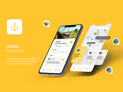 Freebie - Harbors Discovery app boat discover free freebie friends harbor home island location map navigation network profile share ship social transport ui ux