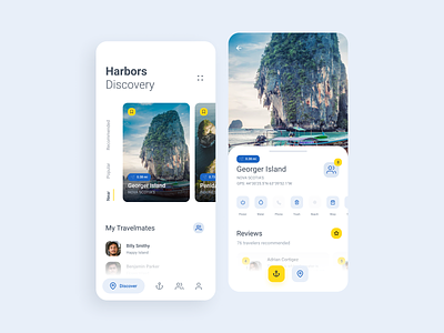 Travel App - Harbor Discovery app boat booking design discover harbor simple social travel trip ui ux