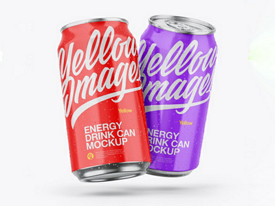 Two Cans Mockup aluminium aluminium can beer beer can beverage can can mockup coffee cola cola can cold condensation drink drinks energy energy drink four cans glossy finish glossy metallic holographic