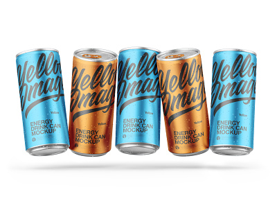 Five Matte Metallic Cans Mockup aluminium aluminium can beer beer can beverage can can mockup coffee cola cola can condensation drink drinks energy energy drink five cans gold holographic levitate matte