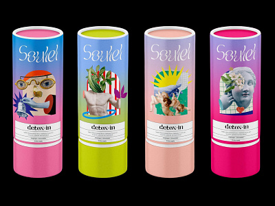 Soulel Detox Tea branding collage design display font fun graphic design illustration logo packaging type typography vector