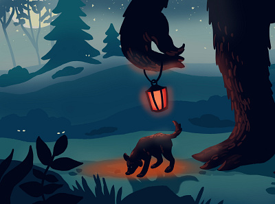 Jack-Jack and The Bean: Nightwatch design digital painting dog illustration lantern monsters nature night storybook