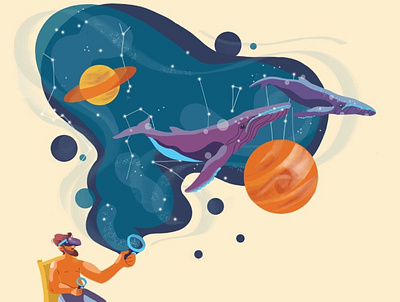 VR: Swimming in Space design digital painting illustration planets space swimming virtual reality vr whales