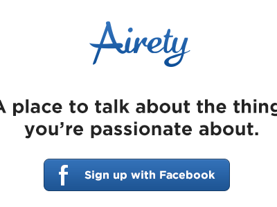 Airety sign up. One click and go! facebook sign up ui