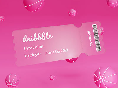 Dribbble invite 3d 3dillustration design dribbble dribbbleinvite hellodribbble invitation player ticket