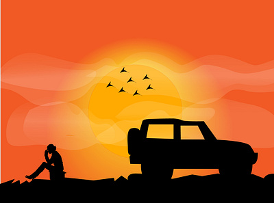 Sun Set creation drawing illustraion illustration illustrator cc jeep lady orange sunset vector