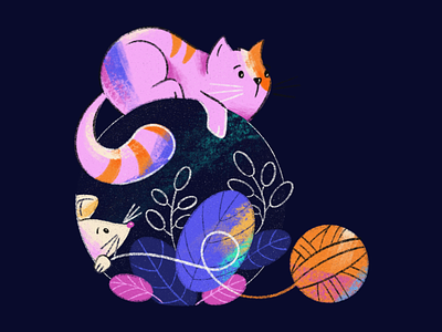 Curious Cat art cat curiosity curious design designer digitalart digitalillustration illustration kitty mouse yarn