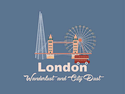 London Art Print blue design flat graphic design illustration lettering london bridge london bus travel typography vector