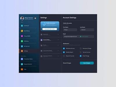 Settings Page for a FinTech App