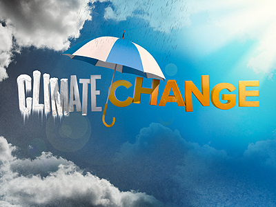 Climate Change :: Message Series Key Art blue climate clouds ice knockout orange proximal nova rain sun umbrella weather