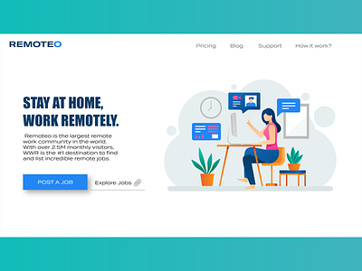 Clean and Simple Illustration Landing page for remote work branding design ecommerce experience freelance header modern ui ui ux uidesign webdesign