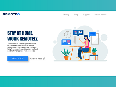 Clean and Simple Illustration Landing page for remote work