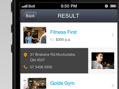 Result app fitness gym health iphone list result