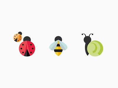 Icons bee flat icon insects ladybug light snail vector