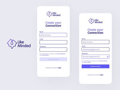 Like Minded - Signup UI appdesign appui figma likeminded logo signupui thevisualx ui uichallenge uidesign uidesigner uiux uiuxdesigner ux