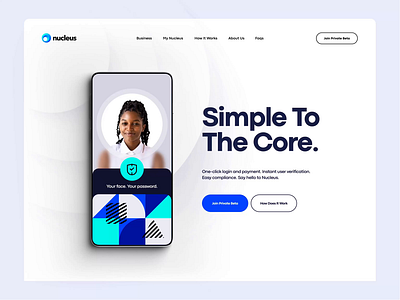 Nucleus Website age verification ai b2b business clean homepage login nucleus payment registration saas simple ui ux website