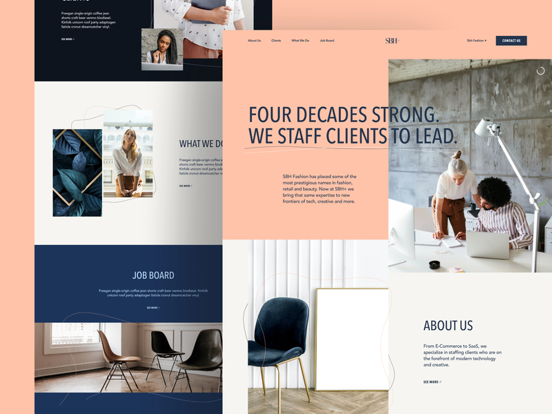 SBH+ Homepage b2b fashion homepage landing page modern staffing ui ux web design website