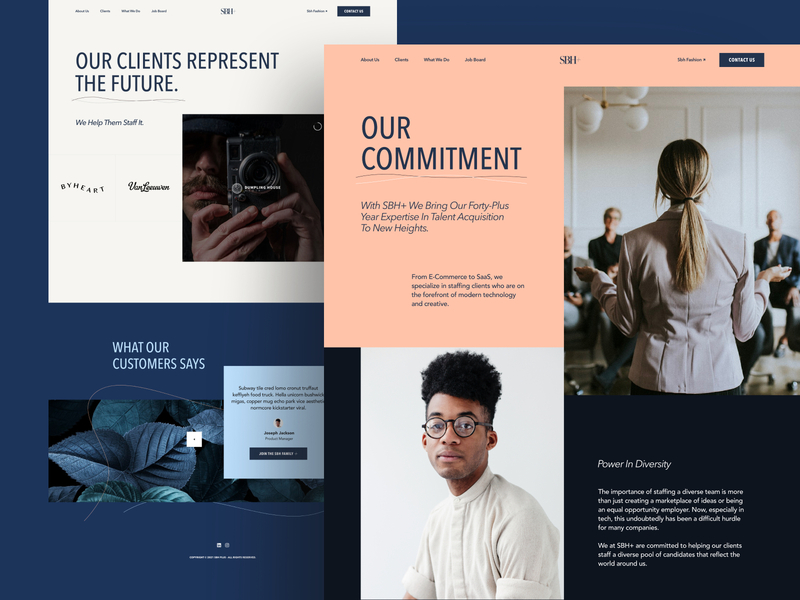 SBH+ About & Clients about b2b fashion modern staffing ui ux web design website