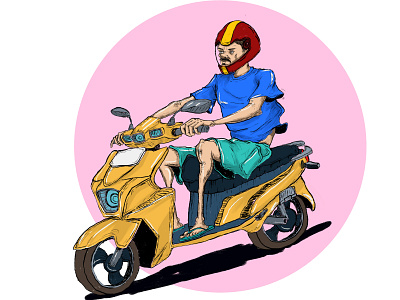 Scooter Ride carricature cartoon character design design digital painting drawing illustration portrait sketch