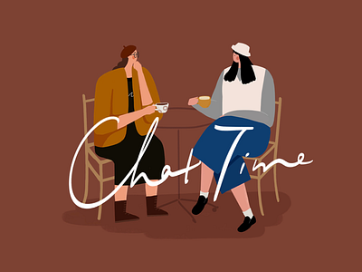 Chat Time chat coffe girl illustration vintage