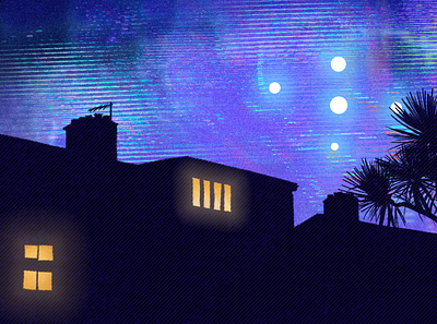 suburban rooftop glow lights rooftop silhouette skyline texture ufo ufos